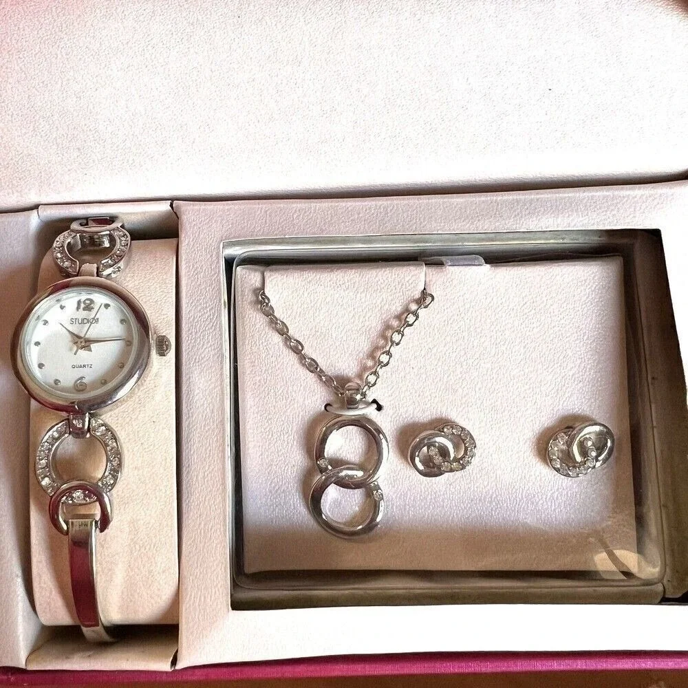 STUDIO TIME Women's Watch Necklace Earrings Set The box is damaged